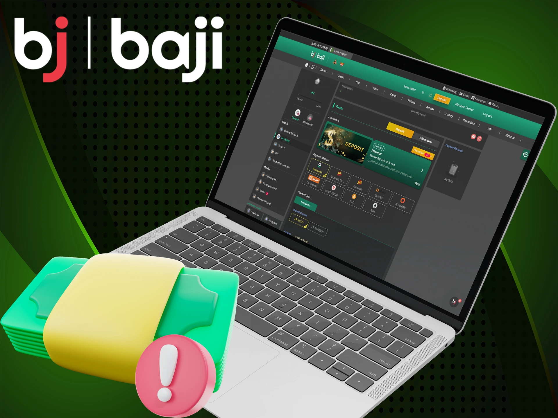 Baji offers instant deposit and withdrawal of funds to the account. Try it now!