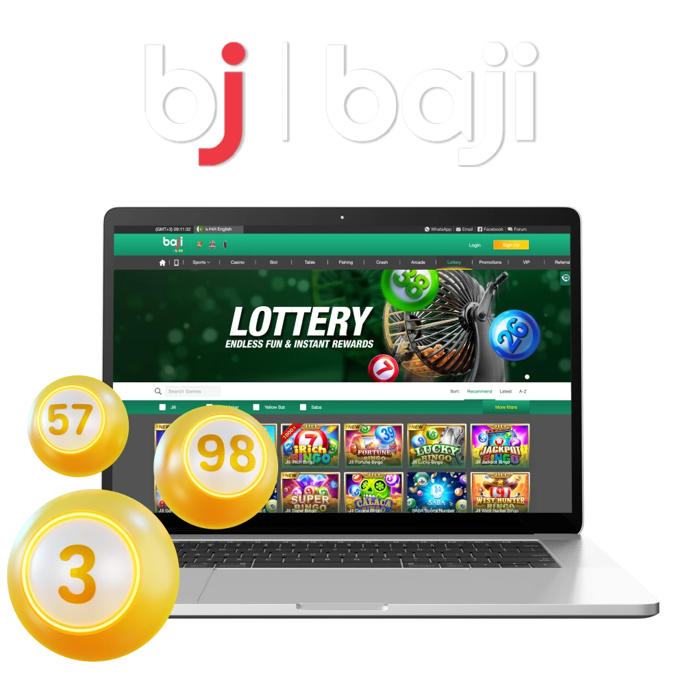 The Baji online casino website has a lottery games section.