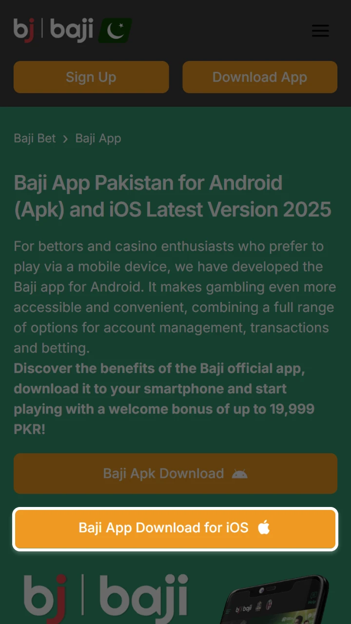 Go to the Baji Apps homepage on your IOS device.