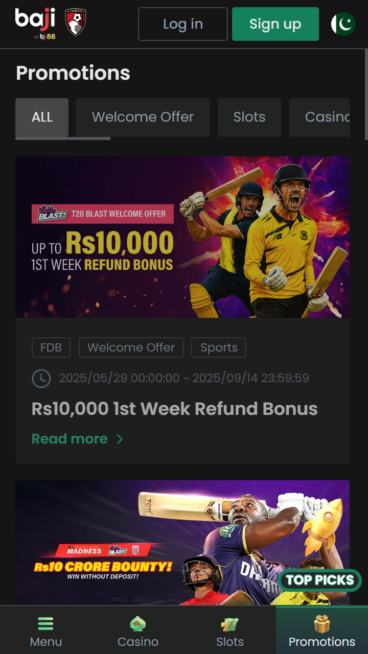 Claim your bonuses and take part in promotions on the official Bj Baji website.