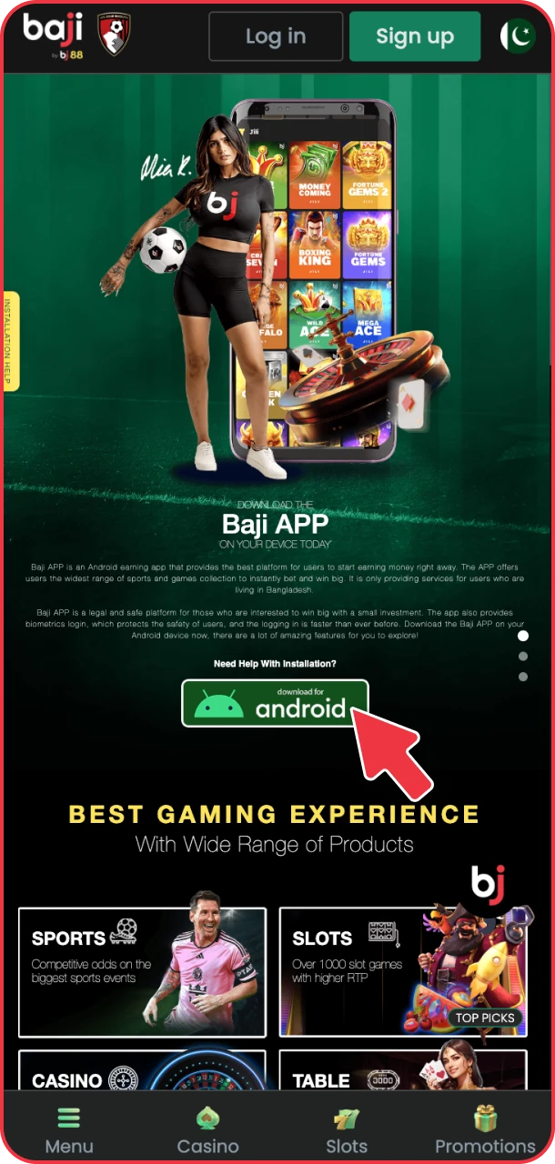 Download the APK file and unlock gaming on Baji.
