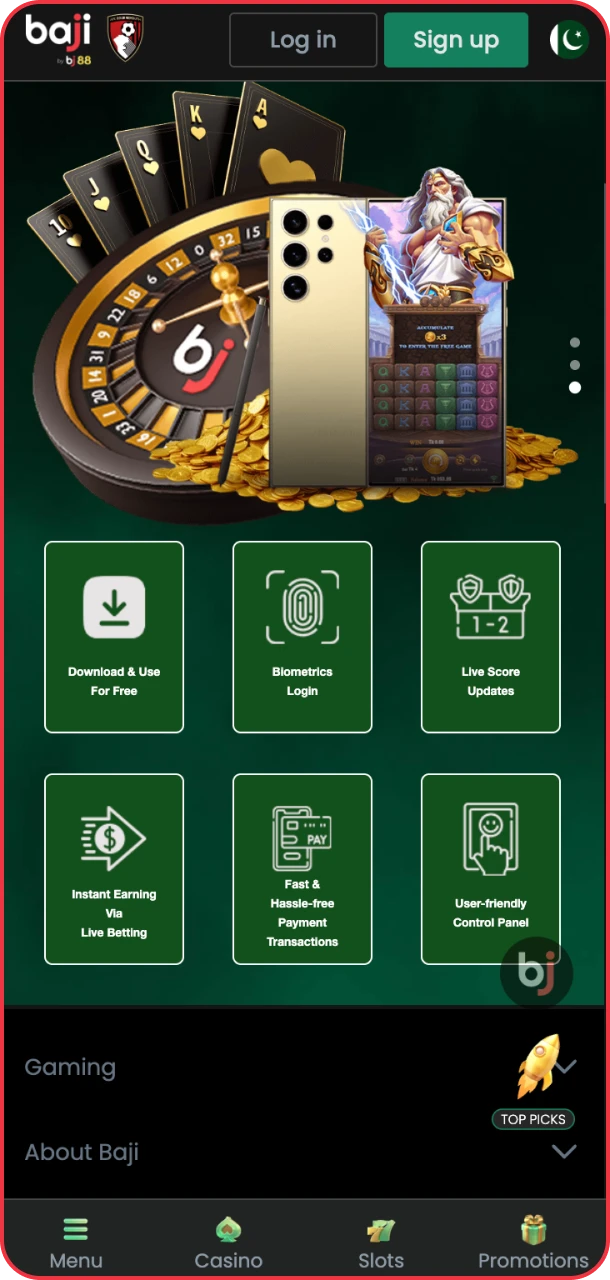 Locate the page and start gaming on Baji.