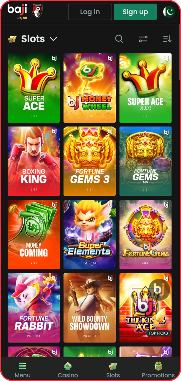 Explore thrilling casino games in the Baji app.