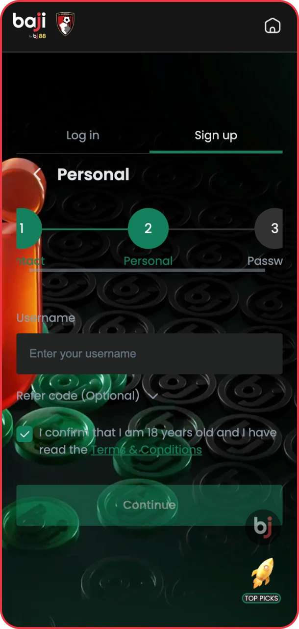 Start your registration by creating a strong password and nickname.