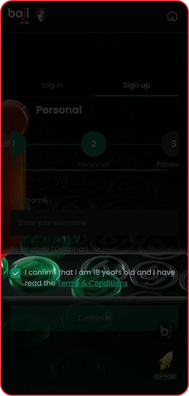 Confirm that you are over 18 years old and complete registration.